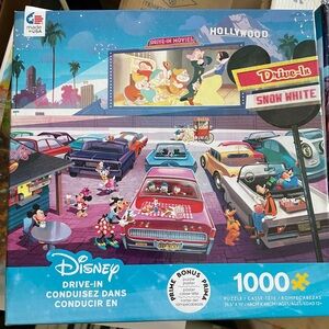 Disney Retro Drive-In Puzzle with Red, Blue, Pink, Yellow Cars
